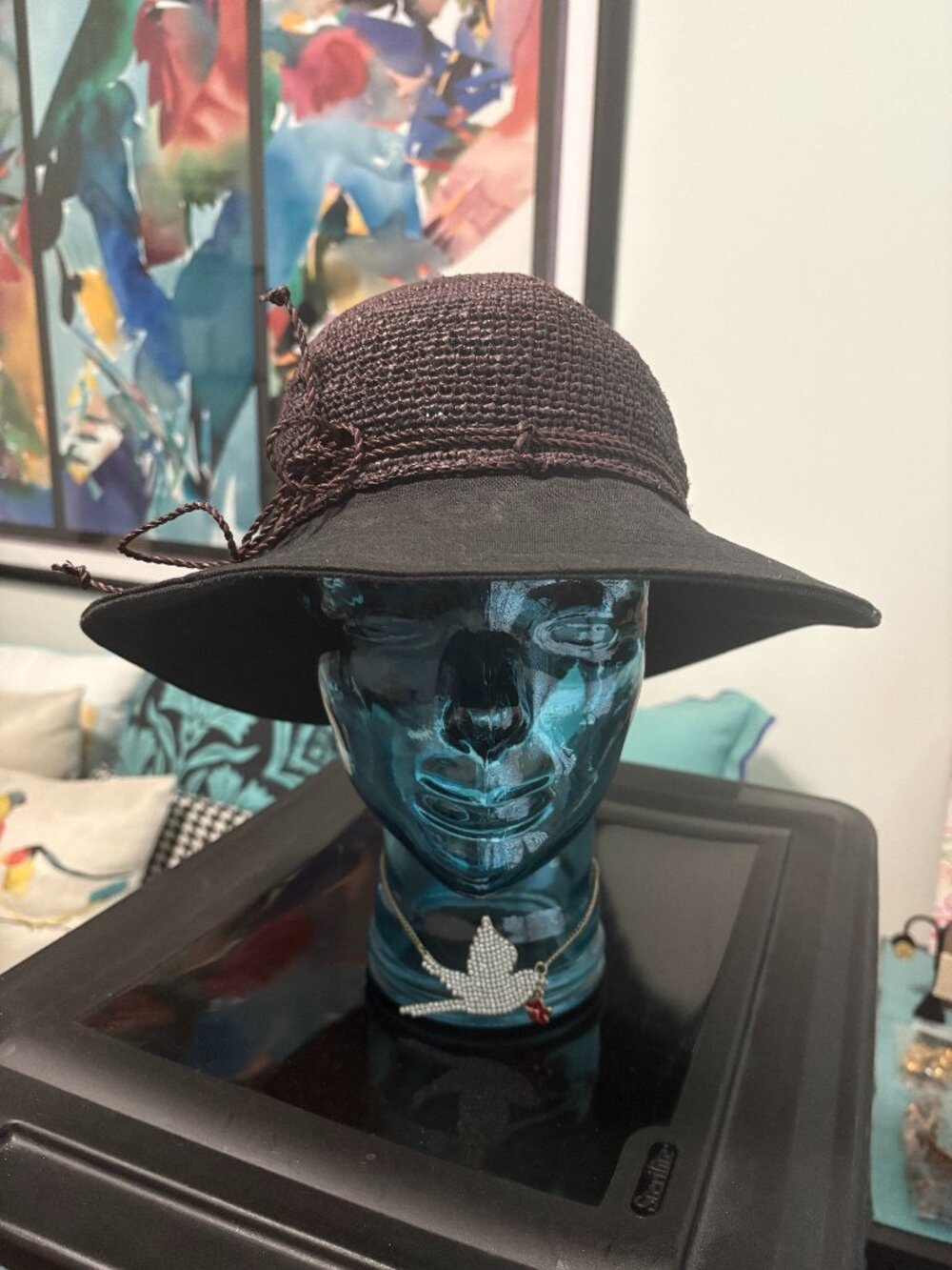 Helen Kaminski Brown Raffia/Black Brim Hat OS Like New